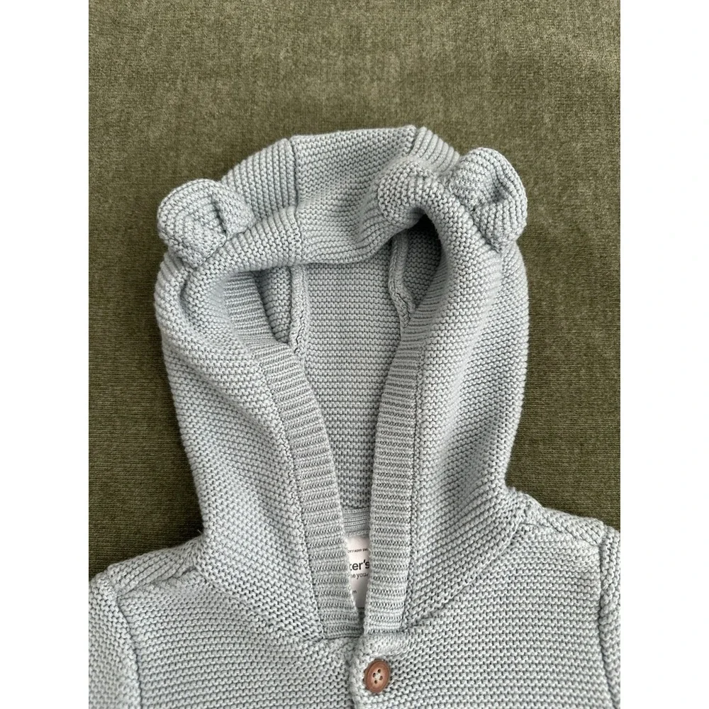 carter's Blue Knit Hooded Bear Sweater & Pants Set 18 Months 2pc Button